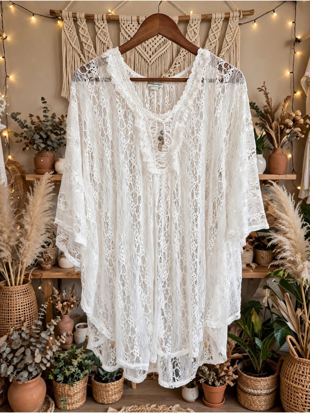World Unity Women's White Lace Swim Cover-Up Tunic size large